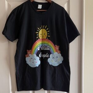 Men Black Graphic Tee with Rainbow & Sunshine I hate people, size L BRAND NEW